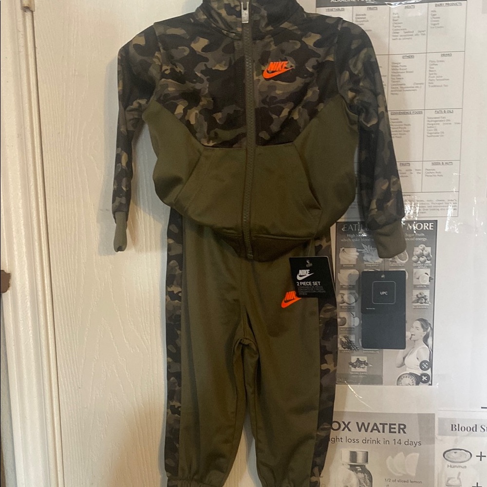 Nike Kids' Olive and Orange Camo Tracksuit